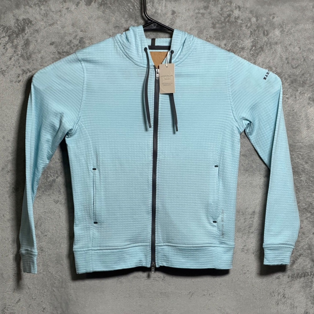 Peter Millar Maven Hoodie Women Small Blue Full Zip Waffle Knit Performance Golf